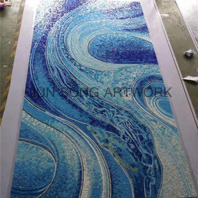 China JS ABM-W10 Traditional Handmade Blue Glass Mosaic Mosaic Bathroom Chinese Wall Art Decor Tiles for sale