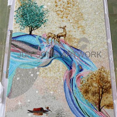 China JS ABM-SC10 Handmade Glass Mosaic Tiles Mosaic Art Mural Living Room Wall Decor Traditional Chinese Tile for sale