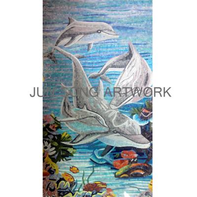 China Parquet JS MAM-DP03 Animal Wall Tile Handmade Glass Mosaic Bathroom Dolphin for sale