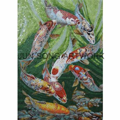 China JS MAM-FS03 Traditional Chinese Mural Wall Tile Handmade Glass Mosaic Fish for sale