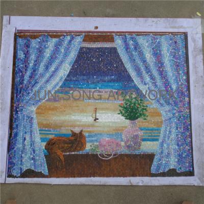 China JS MLS-NT03 Mosaic Glass Painting Design Bedroom Wall Tile Traditional Art Murals for sale