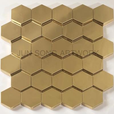 China JS Stainless Steel Mosaic Tiles Luxury Hotel Metal Wall Decor Traditional Golden Hexagonal Design YM01-BG004 for sale