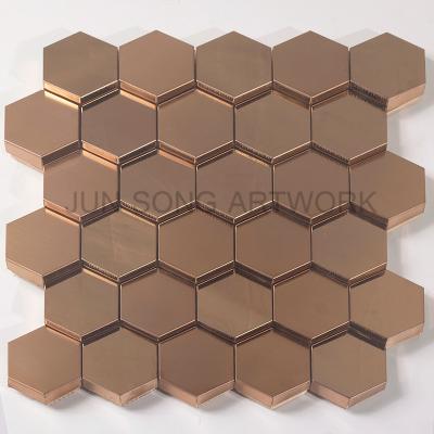 China JS YM01-BG005 Rose Gold Hexagonal Stainless Steel Traditional Mosaic Wall Tiles Metal Mosaic Luxury Hotel Decor for sale