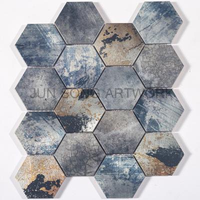 China JS YM01-LP003 Traditional Modern Chinese Hexagonal Aluminum Metal Mosaic Tiles Mosaic Living Room Wall Tiles for sale