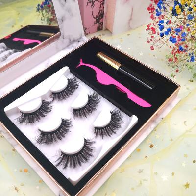 China Naturally Thick Magnetic Eyelashes 3D Long Eyeliner Eyeliner Lashes Seller Fake 3 Pairs Magnet Eyelashes for sale