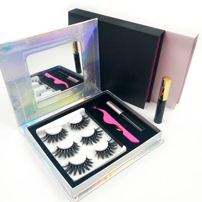 China Thick Magnetic Eyelashes Box No Mark Eyelash Box With Magnetic Eyeliner And Tweezers for sale