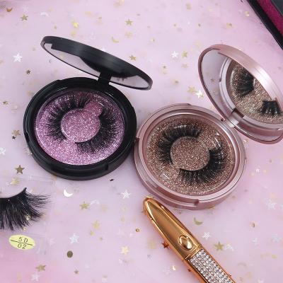 China Naturally Thick Eyelashes False Eyelashes Box Pink Glitter Eyelash Boxes Eyelash Box Packaging With Mirror for sale