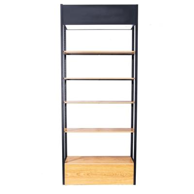 China Eco-friendly Wood Metal Side Wall Shelving Simple Supermarket Retail Food Display Stands and Racks for sale