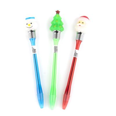 China office & School Pen Wholesale 3 Pcs PP Ballpoint Pen Christmas Plastic Design 20cm With Light Include Battery For Kids for sale