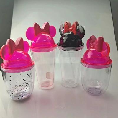 China 300ml/470ml Clear Shape Tumbler Long Lasting Acrylic Plastic Mouse Ear Tumbler for sale