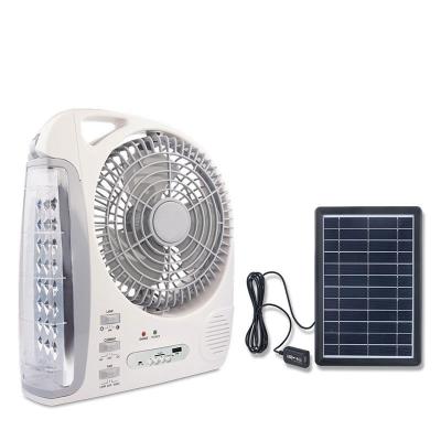 China 8 Inch Plastic Solar Portable Rechargeable Fan With FM Study Light And Radio Led Table Lamp for sale