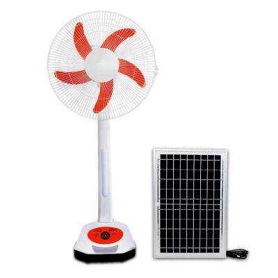 China Plastic 16 Inch 5 Blades DC 12v Electric Backup DC 12v Rechargeable Solar Stand Fan With Square Base for sale