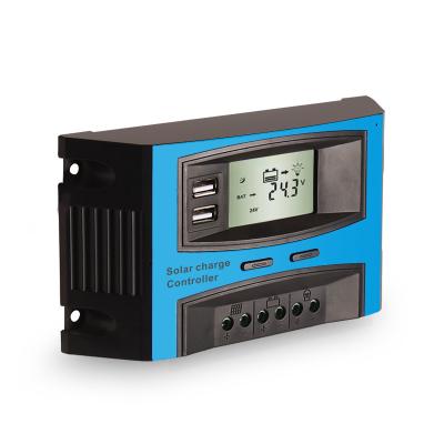 China Smart Charger Controller 12V/24V Regulator 20A Solar Panel Charge Controller with Dual USB Port 5V Display Adjustable Parameter LCD Display for sale