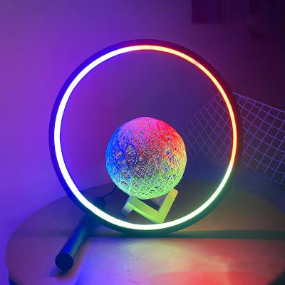 China Nodic RGB Circle Usb Light Color Changing Bedroom Bar Home Decor Led CCT RGB Minimalist Table Lamp for sale