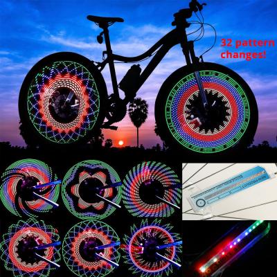 China Fashionable Bicycle Decoration 32 Patterns Colorful Waterproof Double Sided Bike Lights Battery Operated Easy Installation Bike Wheel Light for sale