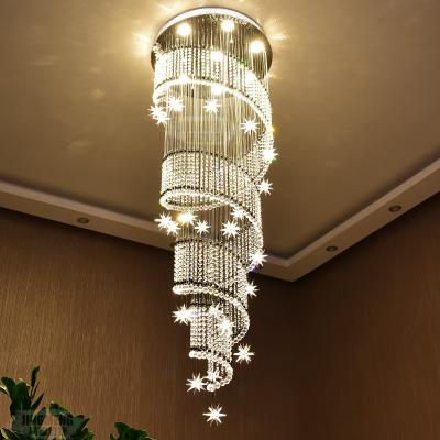 China Modern Led Chandelier Luxurious Long Crystal Simplicity Villa Spiral Staircase Attic Condominium Duplex Staircase Chandeliers for sale