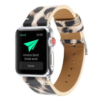 China Protect Your Watch Devices From Scratches Band For Apple Watch Series 6 5 4 3 2 1 SE PU Leather With Leopard Print Strap For iWatch Modern Microfiber Design for sale