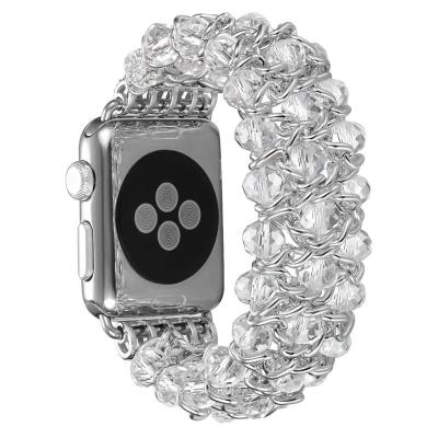 China Protect Your Watch Devices From Scratches Metal Chain Watchband For Women Apple Watch Band 7 41mm 45mm Crystal Beaded Elastic Strap For iWatch Band Se 7 6 5 4 3 44mm for sale