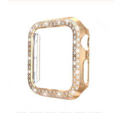 China Luxury Metal Cover Case For Apple Watch Luxury Double PC Diamond Hard Protect Cover For Apple Watch Case Bling Bumper 40/44/38/42mm Watch Accessories for sale