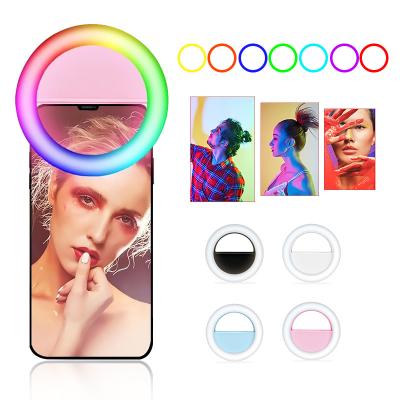 China USB Charging Led Mobile Phone Selfie Ring Light LED RGB Removable Multicolor Photography Ring Lamp Makeup Ringlight for Phone Tablet Video for sale