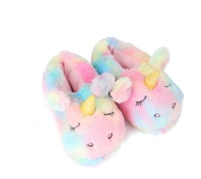 China Lovely Ice Cream Rainbow Unicorn Open-toed Colorful Cheap Promotion Plush Unicorn Slipper Stuffed Plush Slippers Colorful Toes for sale