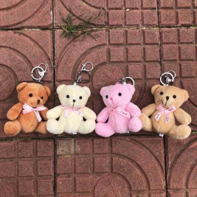 China Free Sample 10cm Plaid Bow Tie Plush Bear Sitting Promotion Toys Small Bouquet Hot Bear Doll Bel Key Chain Wedding Activity Gift Toys for sale