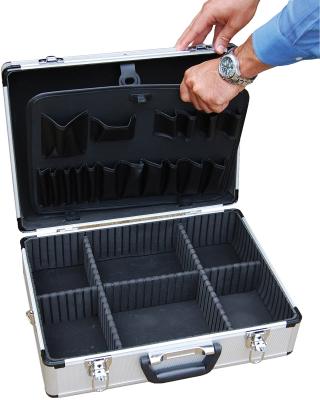 China Large Aluminum Alloy Hairdresser Aluminum Hard Case Tool Carrying Box With Internal Divider And Lock for sale