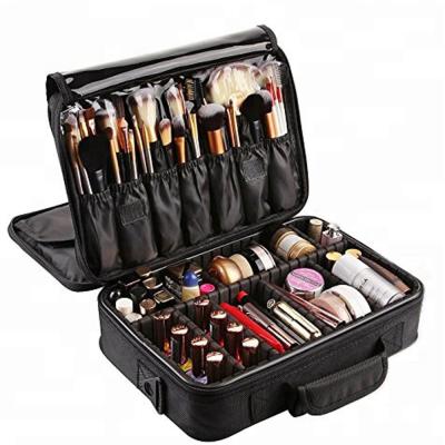 China Fashoion 3 Layers Makeup Bag Travel Cosmetic Case Waterproof Brush Holder With Adjustable Divider Soft Cosmetic Case Supplier for sale