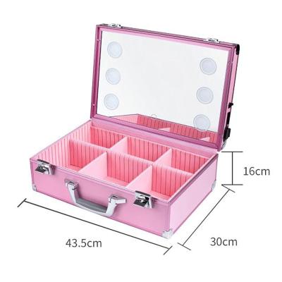 China Fashionable Pink Professional Wearing Small Sour Lead Beauty Makeup Case With Portable Mobile Mirror Makeup Station for sale