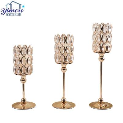 China Black Gold European Decoration Home Style Candlestick Crystal Candle Holder For Metal Gift Craft for sale