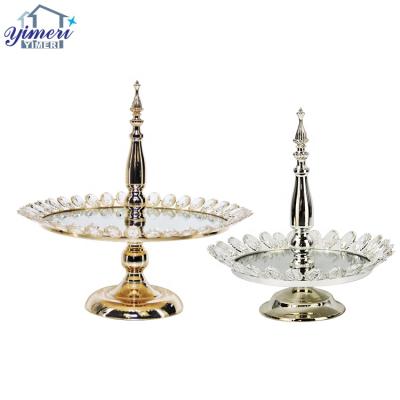 China Gold Viable Round Pedestal Crystal Mirror Tier Cake Stand For Birthday Party Banquet Tables Decoration for sale