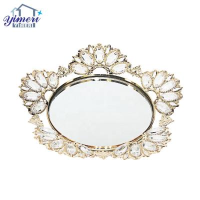 China Stocked wholesale crystal k9 gold plated metal glass jewelry dish trinket tray for sale