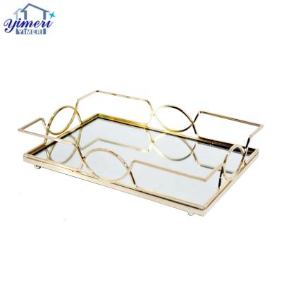 China Minimalist Nordic Style Coffee Table Top Decoration Rectangle Mirror Gold Plated Candle Storage Trays for sale