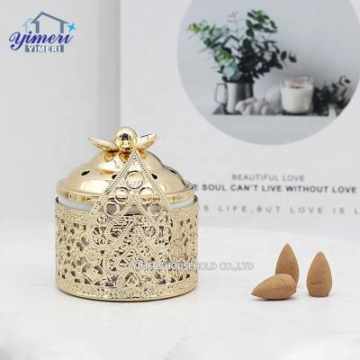 China Chinese Incense Middle East Home Decoration Use Gold Metal Custom Modern Incense Holder With Lid for sale