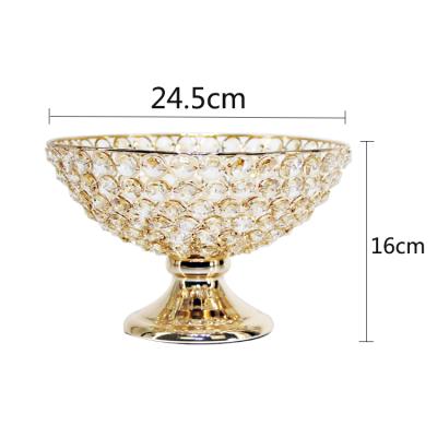 China Minimalist OEM ODM Wedding Decoration Metal Base Gold Crystal Bead Candy Bowl Dry Fruit Holder for sale