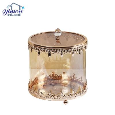 China Luxury Decorative Round Gold Jewelry Trinket Stored Silver Glass Box For Wedding Favor Gift for sale