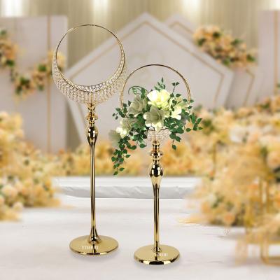 China European style wedding centerpieces k9 decoration crystal gold floor tall metal flower vase stand for sale