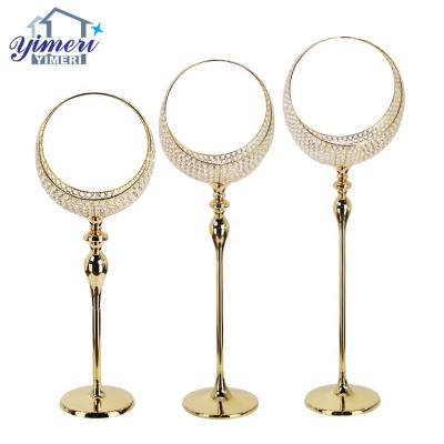 China Minimalist Gold Pillars Tall Flowers Stand Crystal Bead Large Metal Floor Vases For Wedding for sale