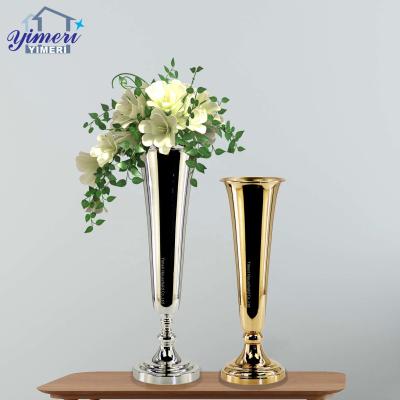 China Minimalist OEM ODM Unique 4 Size Metal Gold Trumpet Silver Plated Vase For Wedding Table for sale