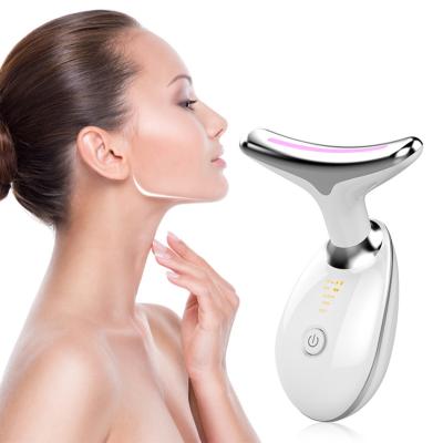 China Anti-Puffiness Facial Neck Massager 3 Color LED Photon Therapy Heating Face Neck Wrinkle Remover Neck Care Device Anti-wrinkle Skin Lifting for sale