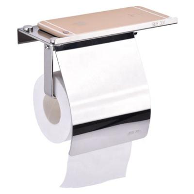 China Modern 304 Stainless Steel Toilet Paper Holder With Cell Phone Shelf Wall Mounted SUS304 Toilet Paper Holder With Storage for sale