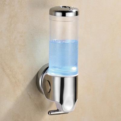 China Modern Manual ABS 300ml Shampoo Dispenser Shower Gel Container Chrome Liquid Soap Dispenser For Bathroom for sale