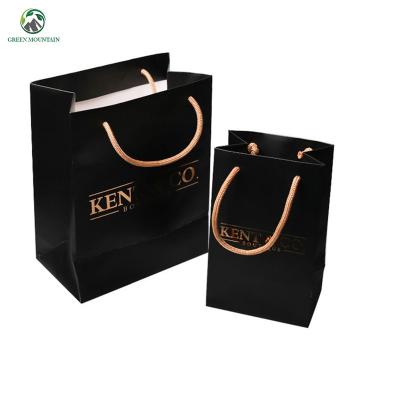 China Recyclable Luxury Custom Printed Gold Foil Logo Gift Paper Shopping Bag With Rope Handles for sale