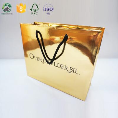 China New Fancy Recyclable Logo Printed Gold Cardboard Surafce Custom Handing Paper Bag, Special Paper Bag for sale