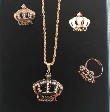 China Trendy Fashion Stainless Steel Bear Jewelry Set With Butterfly Crown Necklace Earrings Bracelet Ring Set for sale