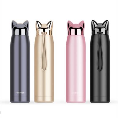 China 320ml Business Girls Water Bottle Wall Thermos Stainless Steel Vacuum Flasks Cute Cat Fox Ear Thermal Flasks Double Cup for sale