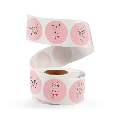 China Waterproof Pink Thank You Label Round Label For Baking Packaging Wrap Seals Gift Decoration Handmade Roll Tags For Wedding Birthday for sale