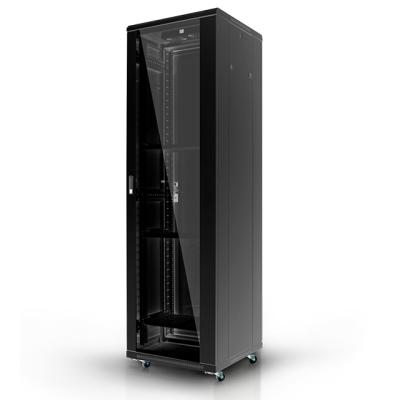 China Floor Standing Network Cabinet Ningbo Lepin Factory Customize Network Wall Cabinet 18u Rack Server Internet 19inch Glass Data Door Cabinet Black of frame for sale