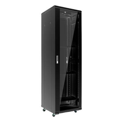 China Floor POS Network Cabinet Ningbo Lepin Factory Customize Black Server Rack Cabinet Accessories Glass Internet 42u 19inch Data Door Glass Price List network for sale