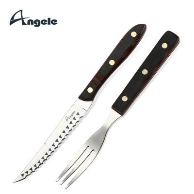 China 2pcs/set Stainless Steel Fork And Steak Knife Set With Wooden Handle Brazil Pakka Kitchen Knife Dinner Tools for sale